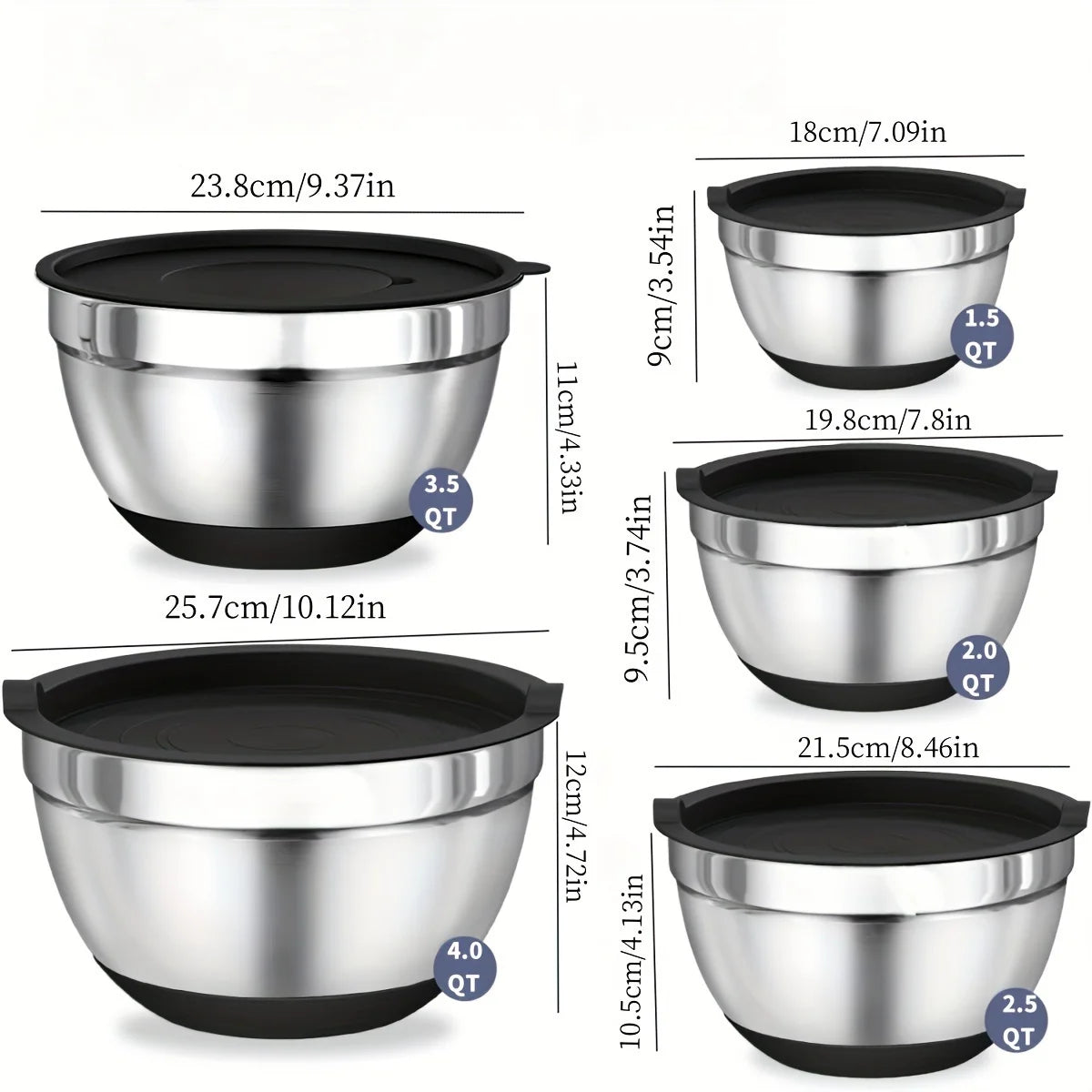 8-Piece Stainless Steel Mixing Bowl Set with Airtight Lids & Graters