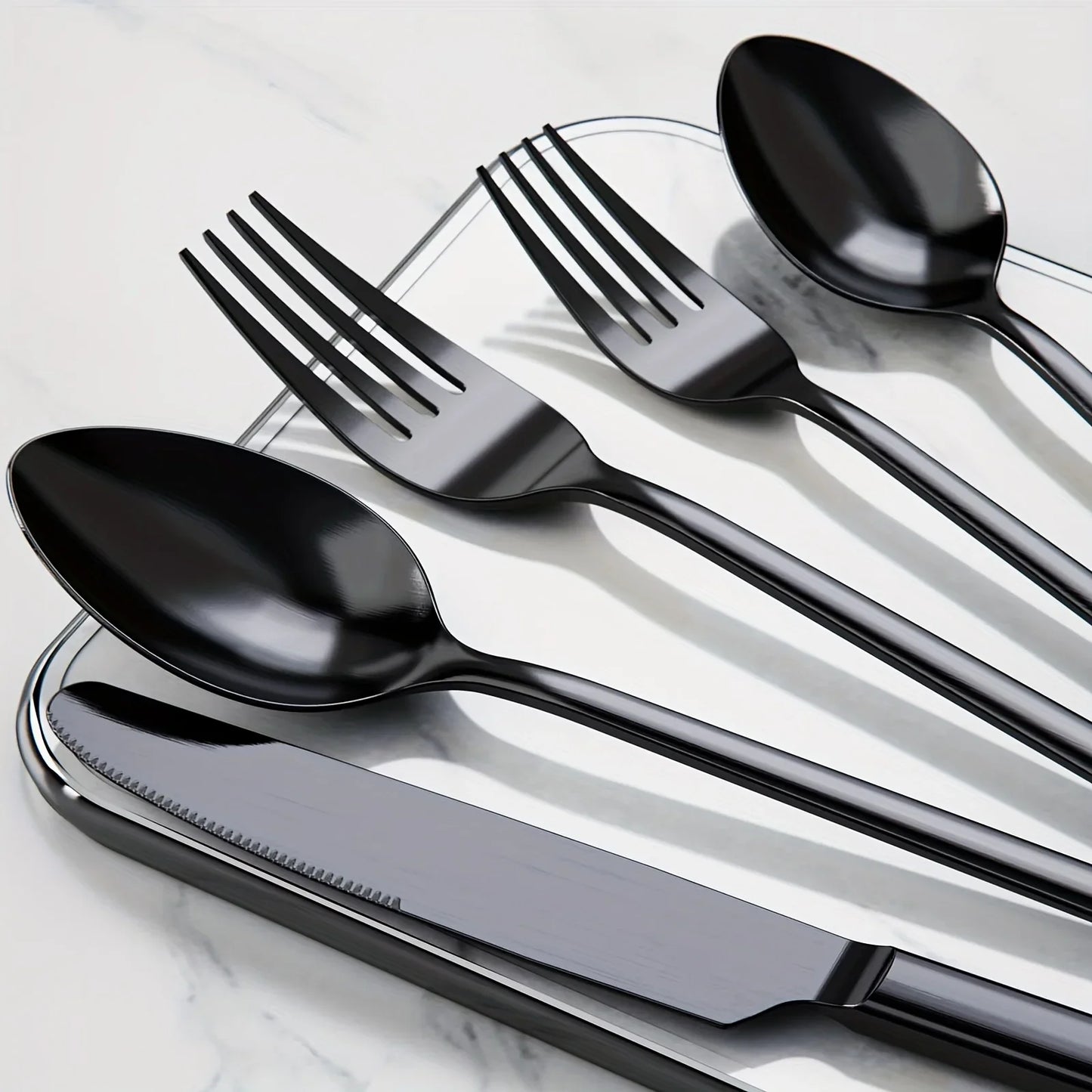 60-Piece Black Flatware Set: Elegant Stainless Steel Cutlery for 12