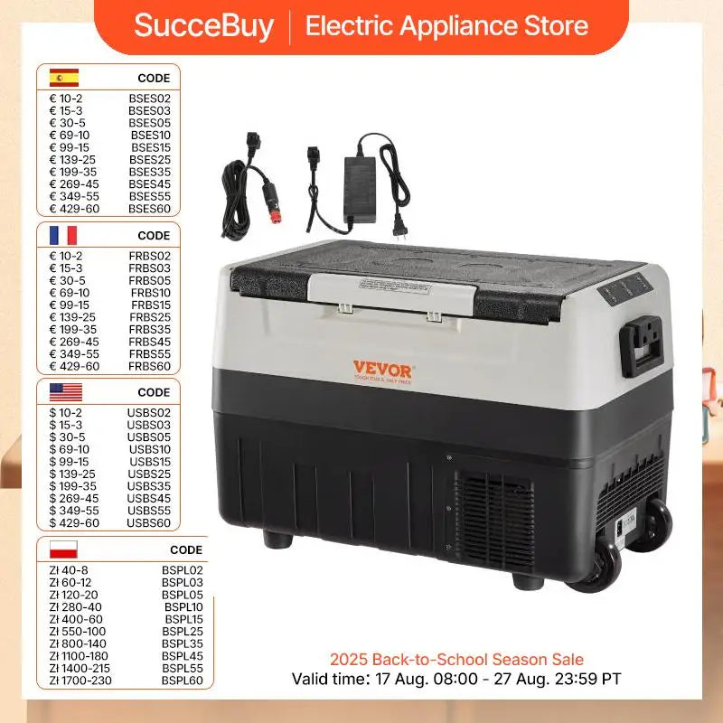 VEVOR 37QT Portable Refrigerator Freezer | 12V/24V DC & 110V AC Electric Cooler for Car, RV, Camping & Home