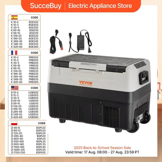 VEVOR 37QT Portable Refrigerator Freezer | 12V/24V DC & 110V AC Electric Cooler for Car, RV, Camping & Home