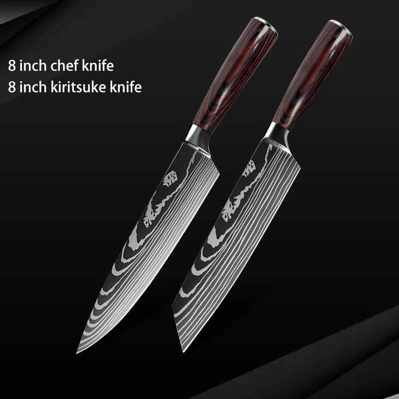 Damascus Steel Chef Knife Set: 7-Piece Kitchen Knife Block