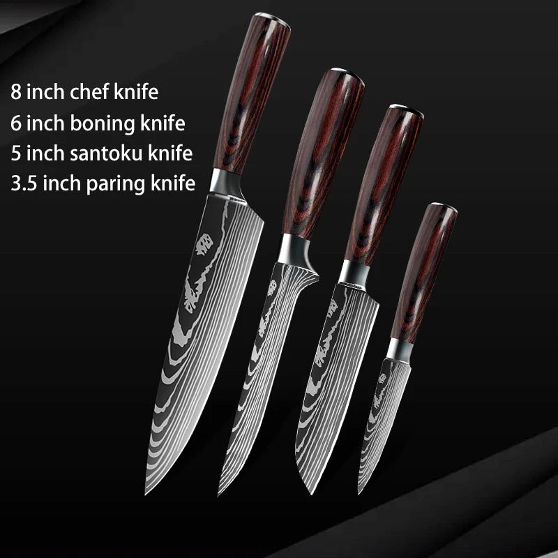 Damascus Steel Chef Knife Set: 7-Piece Kitchen Knife Block