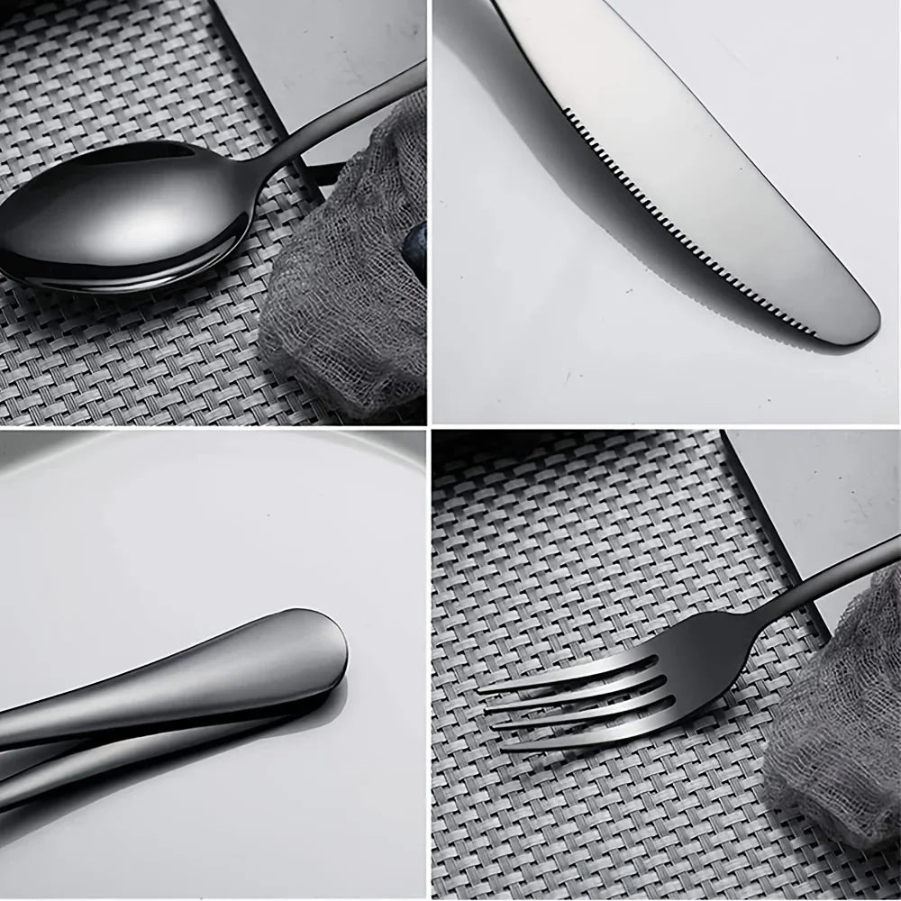 60-Piece Black Flatware Set: Elegant Stainless Steel Cutlery for 12