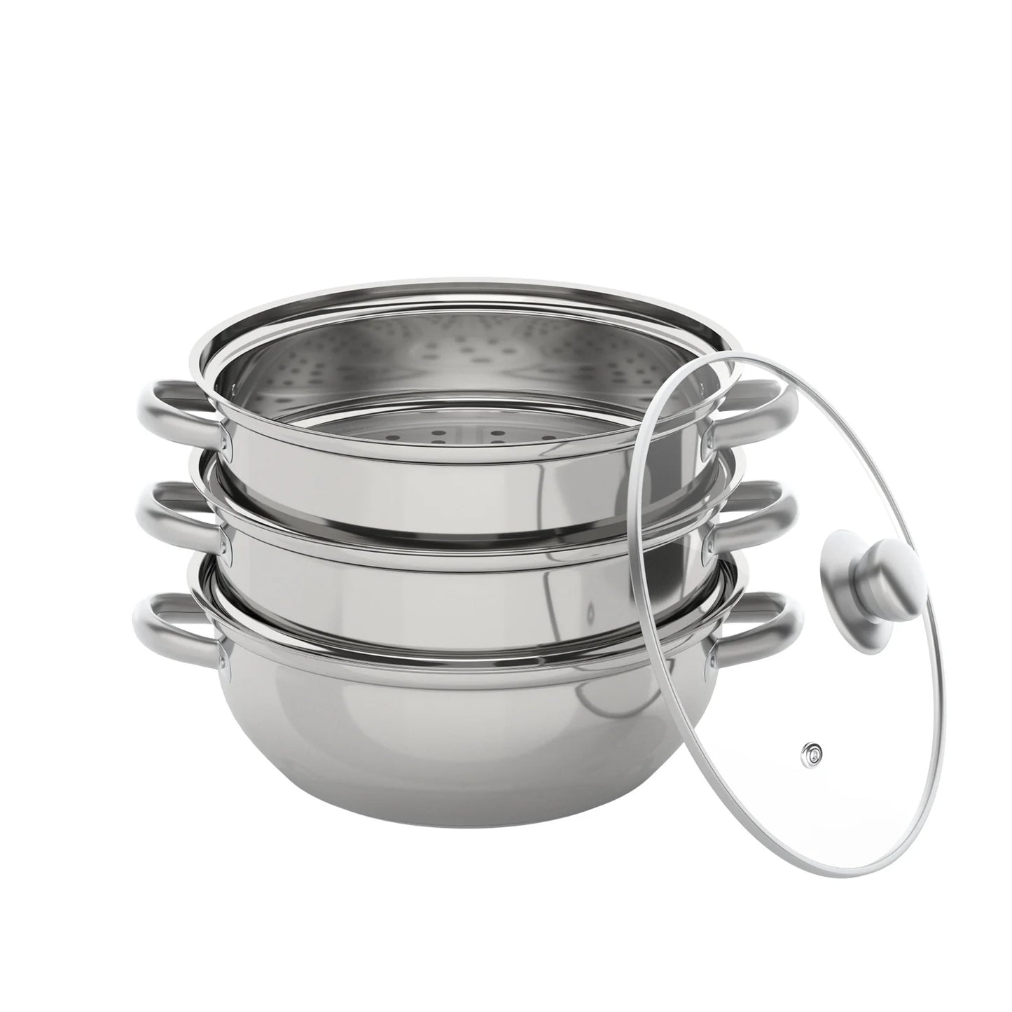 3-Tier Stainless Steel Steamer: 28cm Multi-Purpose Cooker