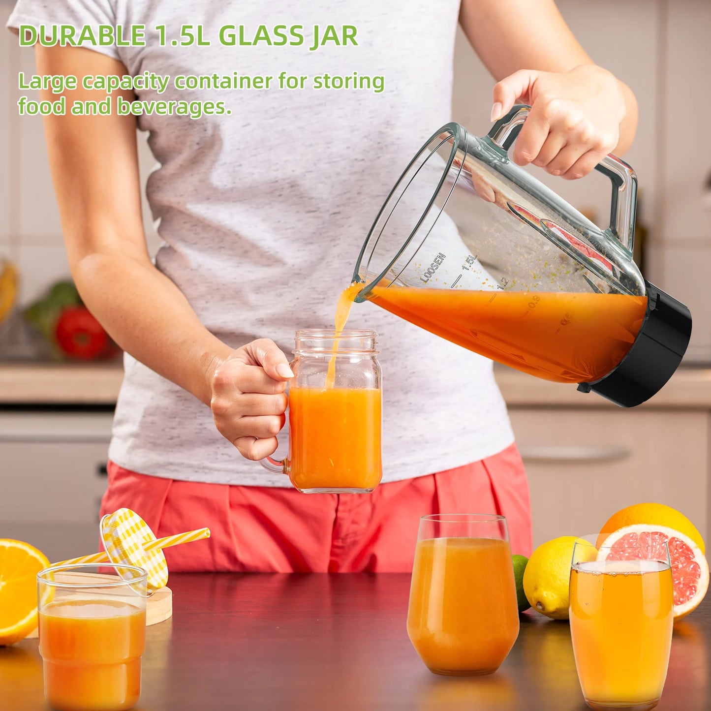 BioloMix Powerhouse 1300W Blender: 2-in-1 Smoothie Maker with Glass Jar