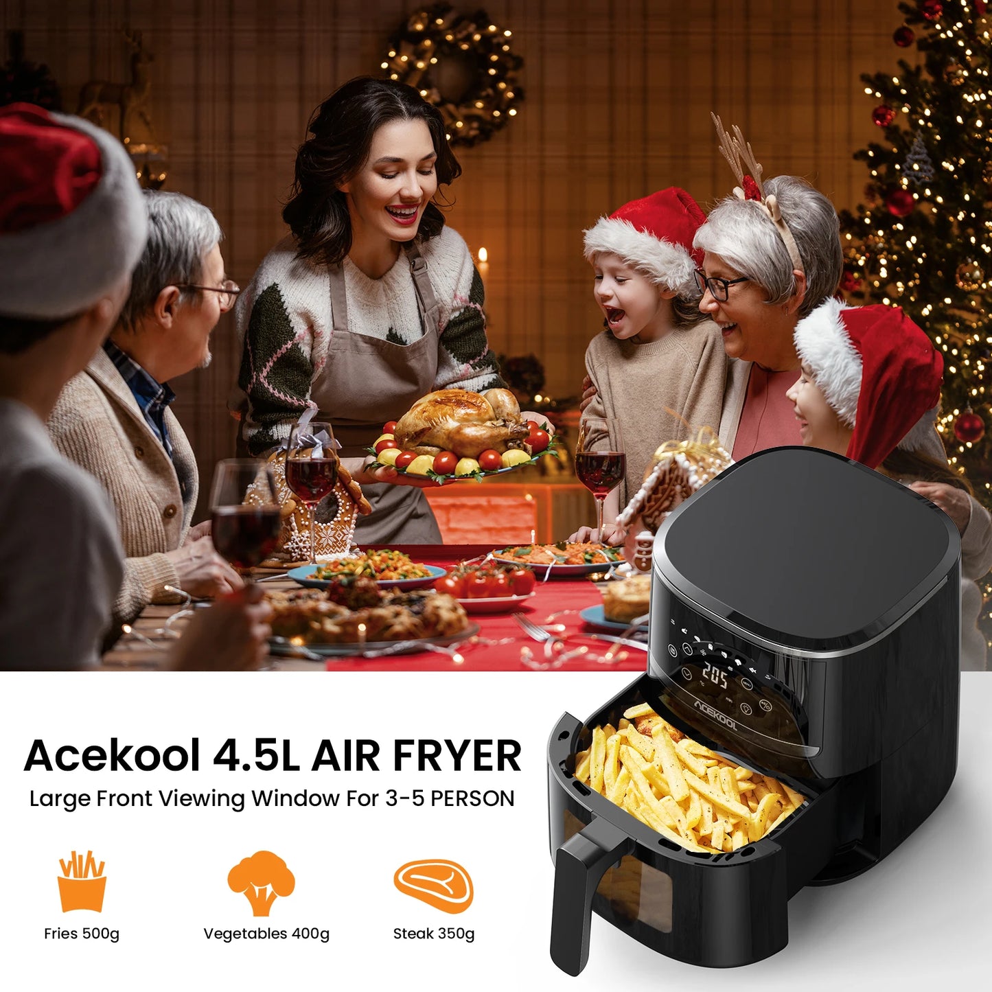 Acekool 5QT Digital Air Fryer Oven Combo: 10-in-1 Healthy Cooking