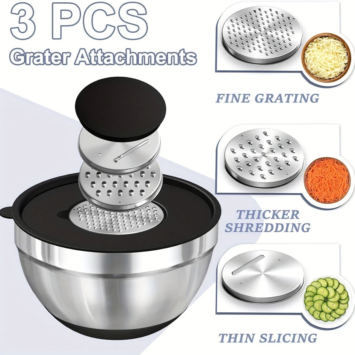 8-Piece Stainless Steel Mixing Bowl Set with Airtight Lids & Graters