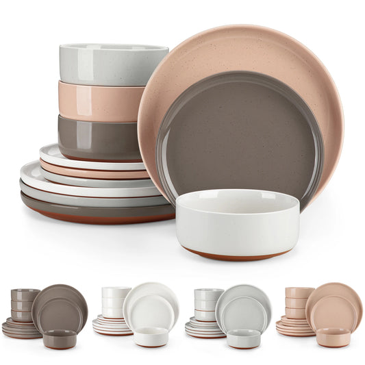 12/24-Piece Elegant Dinnerware Set - Stoneware Plates & Bowls