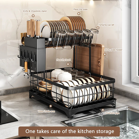 2-Tier Kitchen Dish Drying Rack: Space-Saving & Stylish
