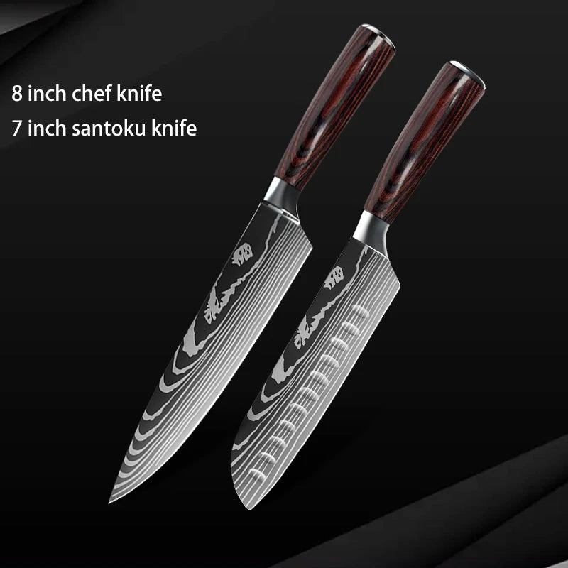 Damascus Steel Chef Knife Set: 7-Piece Kitchen Knife Block