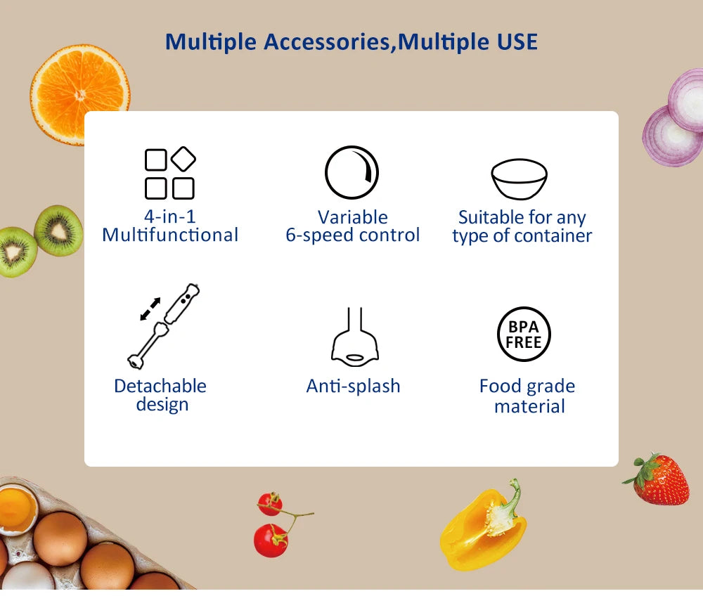 5-in-1 Immersion Blender: Powerful 1200W Hand Blender with Chopper & Whisk