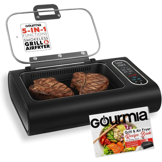 Gourmia5-in-1 Smokeless Grill & Air Fryer: Indoor Grilling Perfection