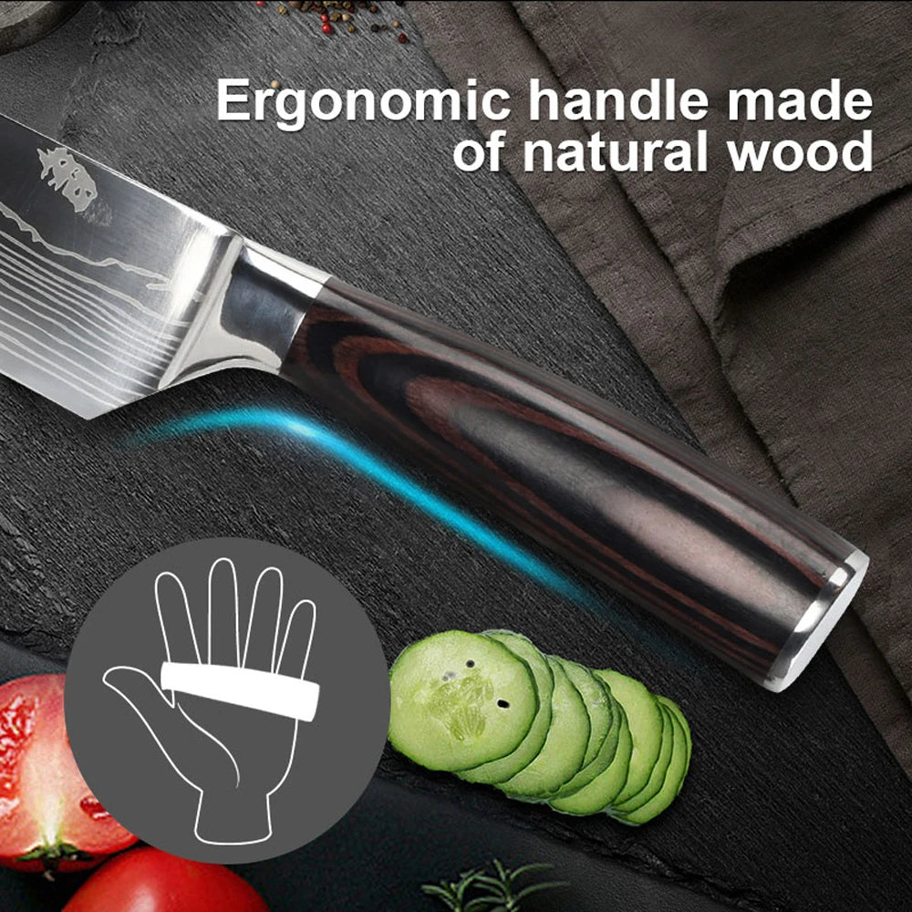 Damascus Steel Chef Knife Set: 7-Piece Kitchen Knife Block