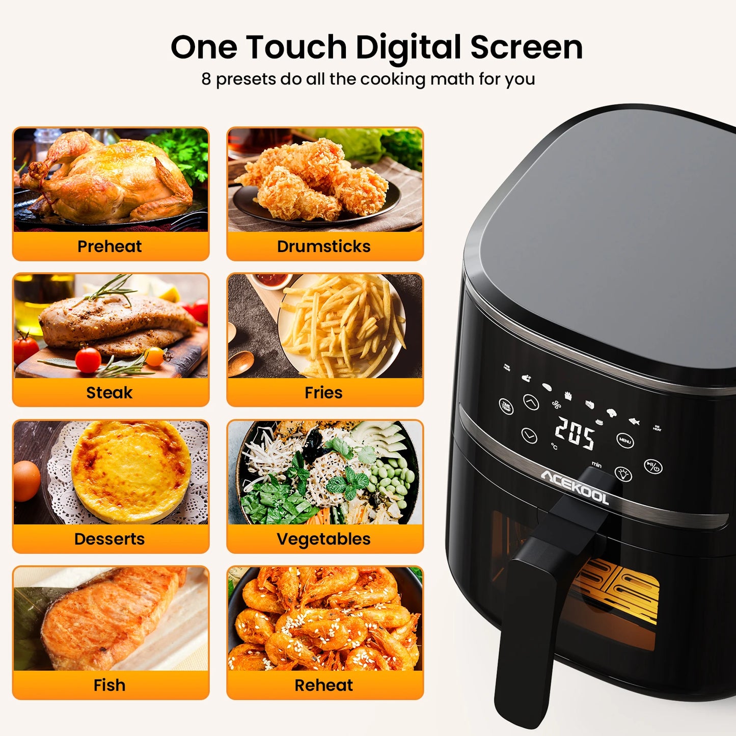 Acekool 5QT Digital Air Fryer Oven Combo: 10-in-1 Healthy Cooking