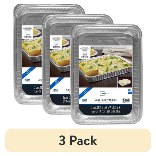3-Pack Disposable Aluminum Foil Cake Pans with Lids
