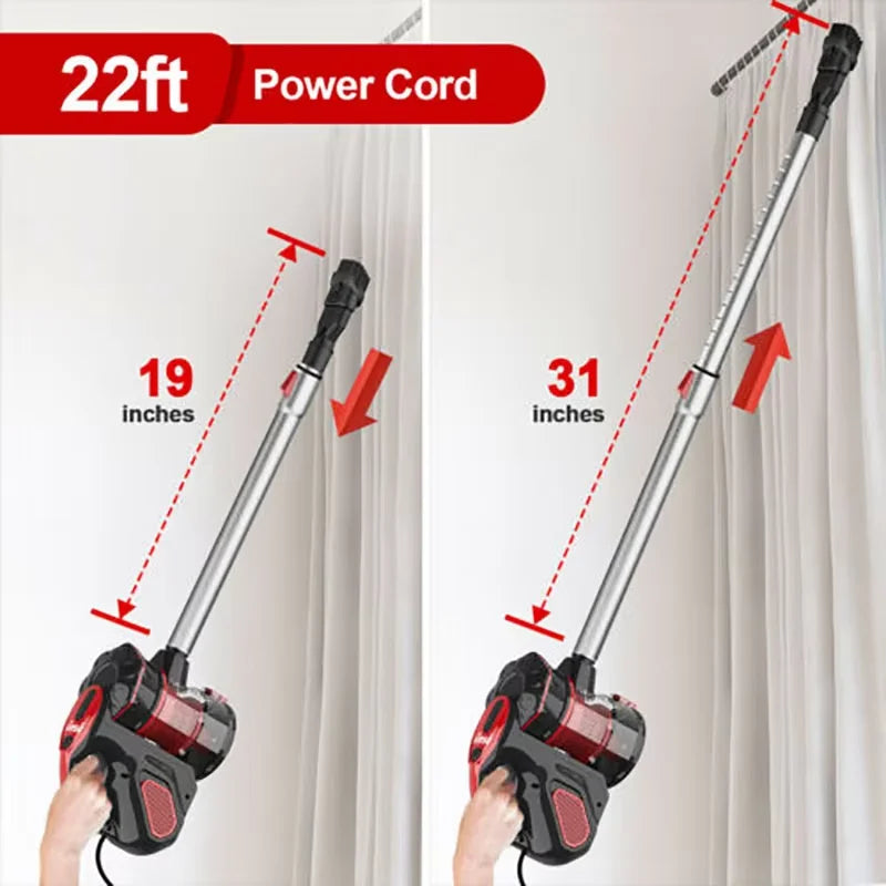 Powerful 600W Corded Vacuum: 18Kpa Suction, 2-in-1 Design