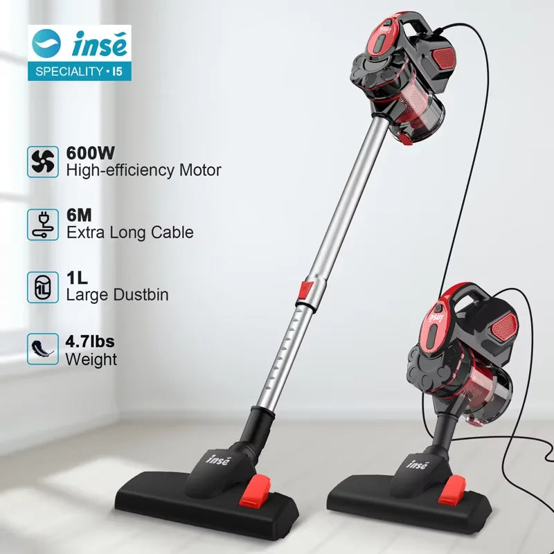 Powerful 600W Corded Vacuum: 18Kpa Suction, 2-in-1 Design