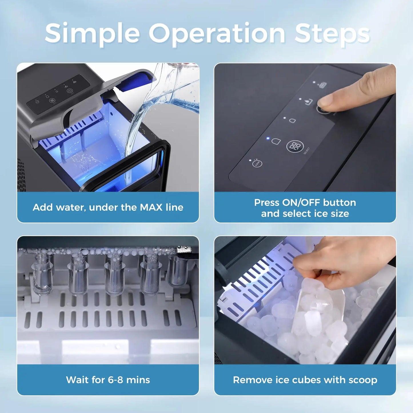Countertop Ice Maker | Makes Ice in 6 Minutes with Self-Cleaning Function | 26.5lbs/24H