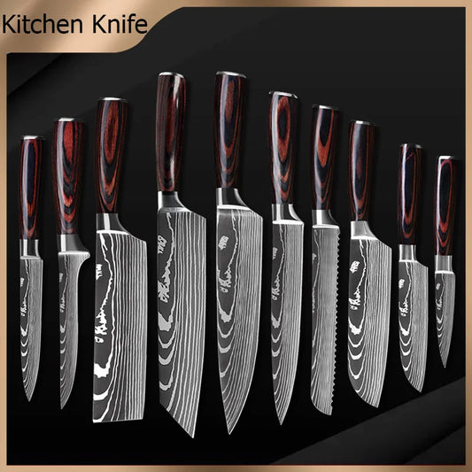 Damascus Steel Chef Knife Set: 7-Piece Kitchen Knife Block