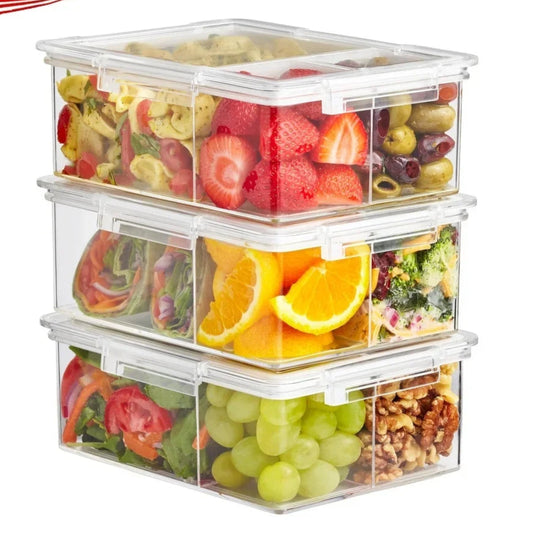 Airtight Bento Box Clear Food Storage Containers Set of 3 Microwave Dishwasher Freezer Safe Durable BPA Free Stackable Meal Prep