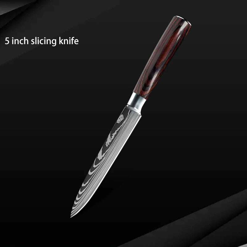 Damascus Steel Chef Knife Set: 7-Piece Kitchen Knife Block