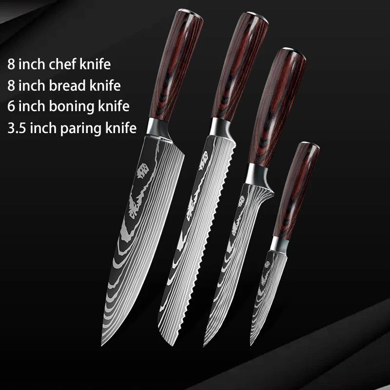 Damascus Steel Chef Knife Set: 7-Piece Kitchen Knife Block