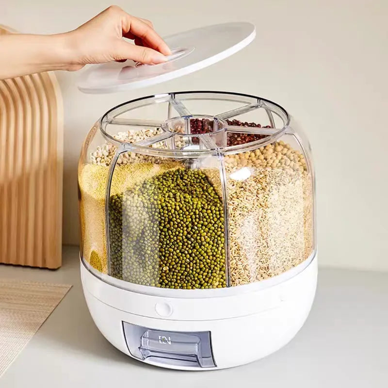 Rotating 6-Compartment Cereal Dispenser: 12.5kg Dry Food Storage