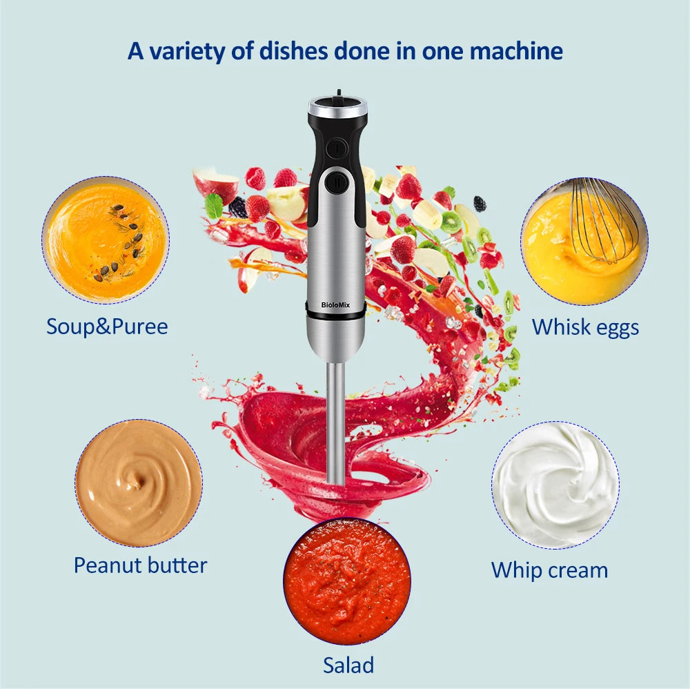 5-in-1 Immersion Blender: Powerful 1200W Hand Blender with Chopper & Whisk