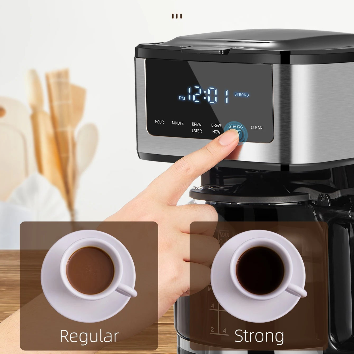 12-Cup Smart Coffee Maker: Programmable Drip Coffee Machine with Iced Coffee Function