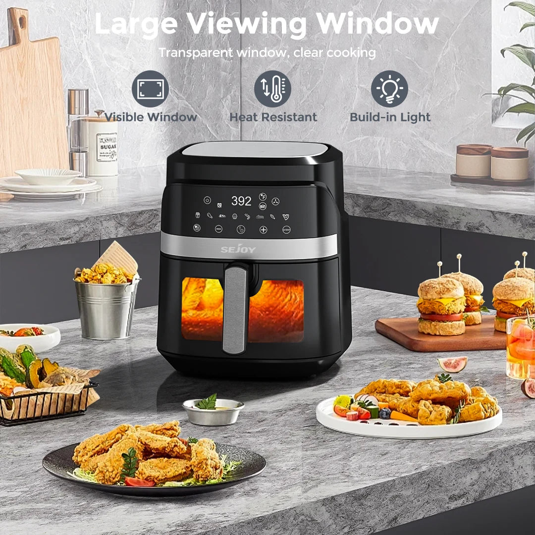 Sejoy 6 Quart 8-in-1 Air Fryer Oven with Viewing Window | 1500W Digital Oilless Cooker