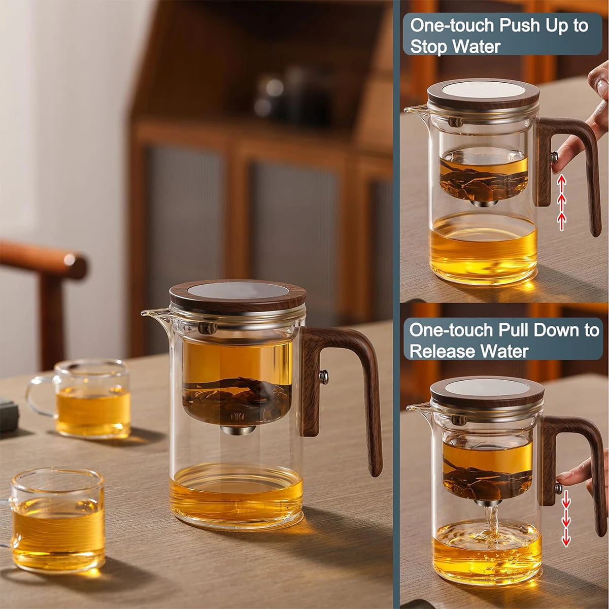 Magnetic Glass Teapot with Wooden Handle - 600ml