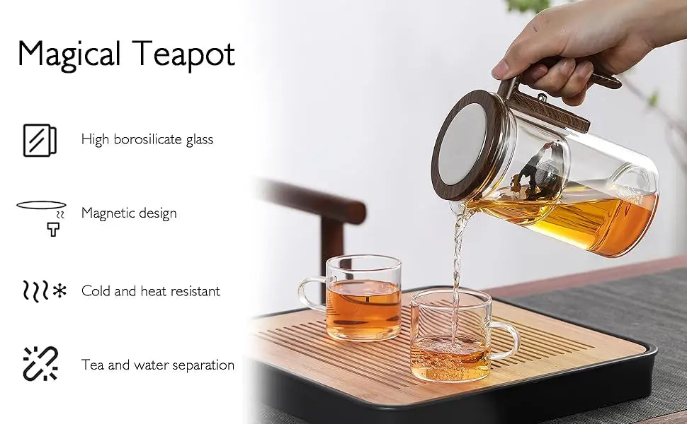 Magnetic Glass Teapot with Wooden Handle - 600ml