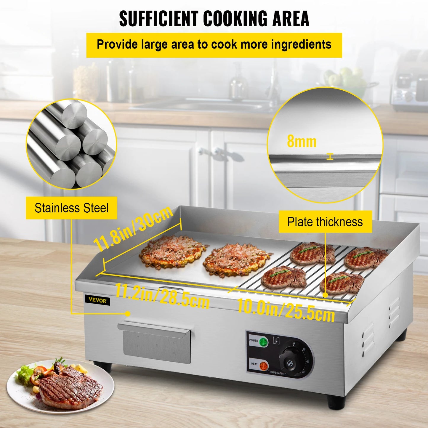 Commercial Electric Griddle | Heavy-Duty Cast Iron Countertop Flat Top Grill for Teppanyaki & Breakfast