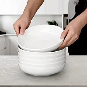6-Pack 22oz Porcelain Pasta Bowls - Elegant White Ceramic Dinnerware Set