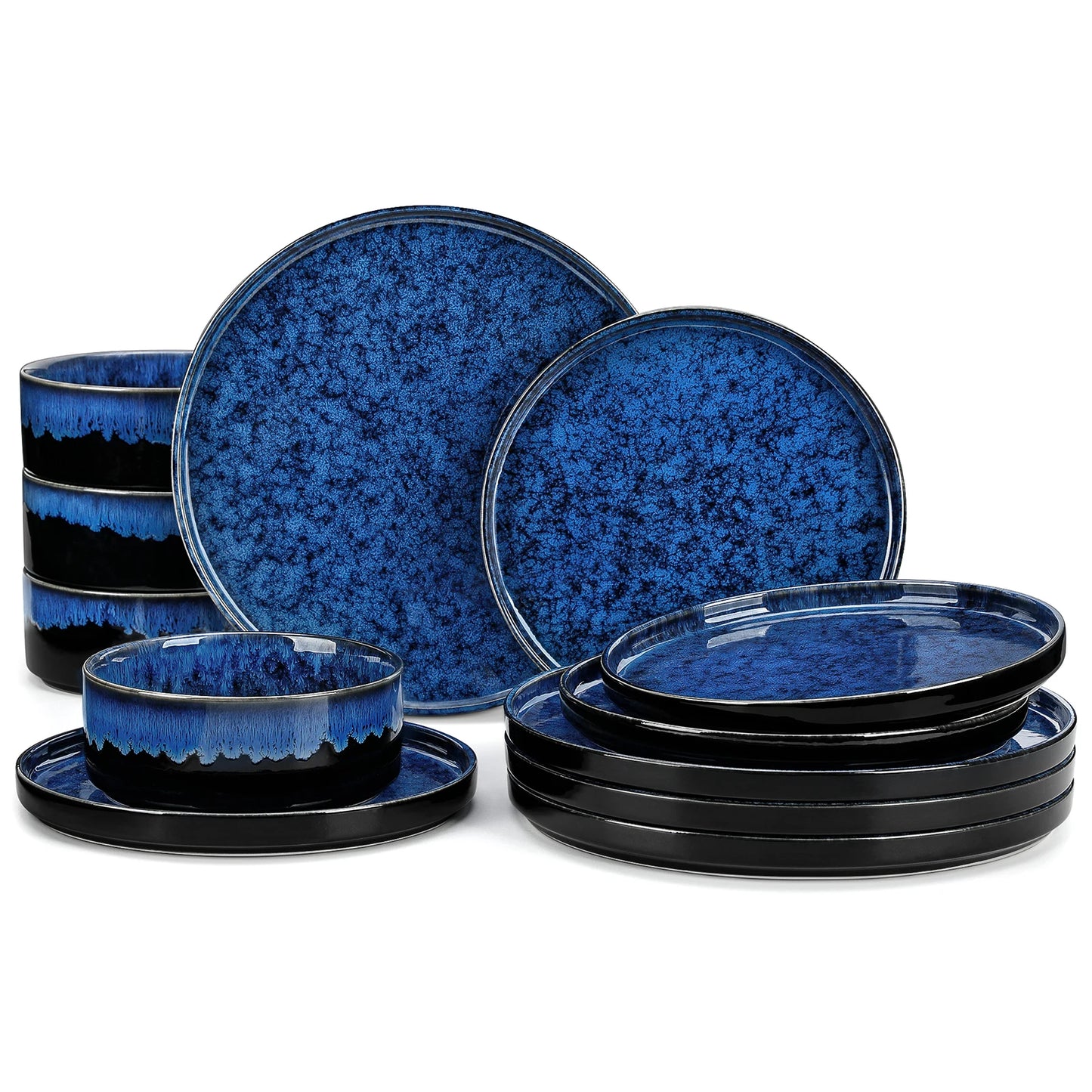 Elegant Blue Reactive Glaze Dinnerware Set - 12, 24, or 36 Pieces