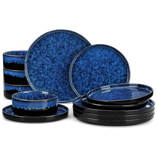 Elegant Blue Reactive Glaze Dinnerware Set - 12, 24, or 36 Pieces