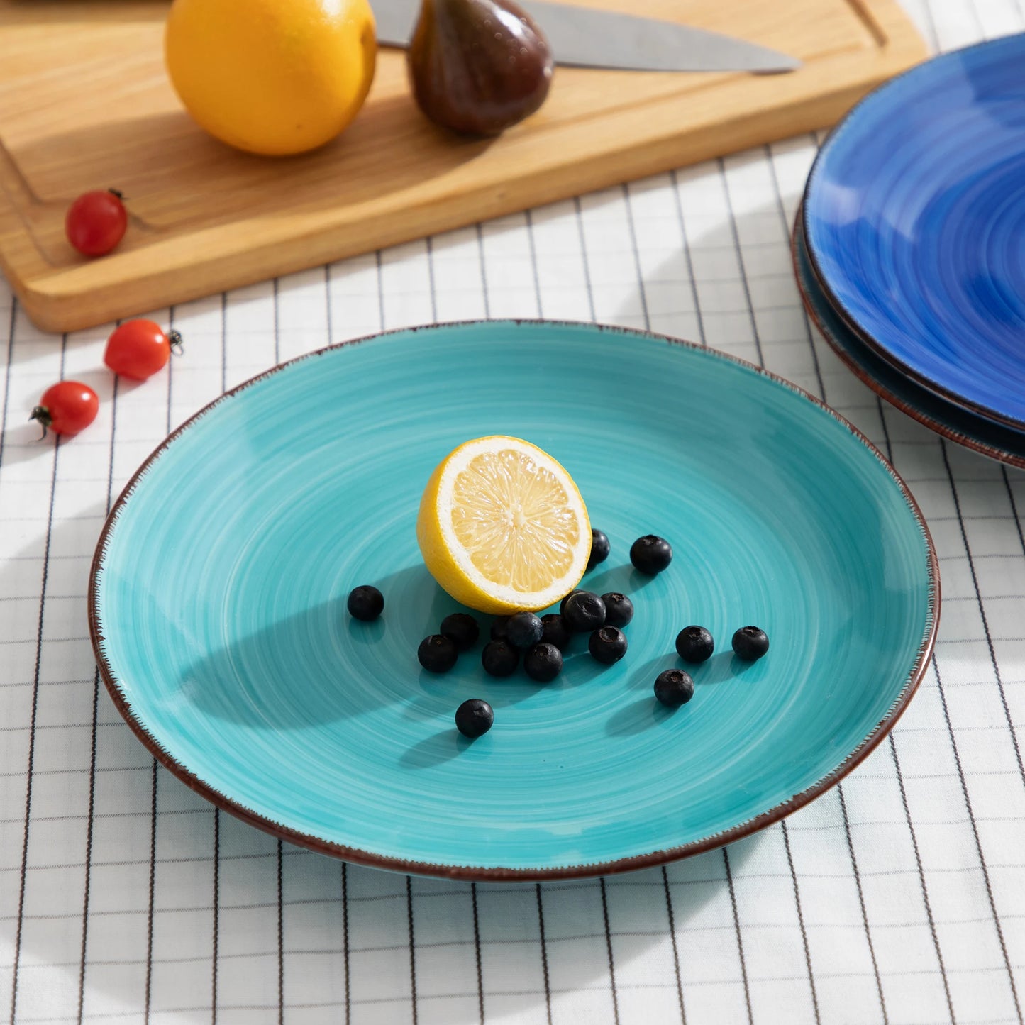 vancasso Bonita Blue 10.4 inch Dinner Plate Set of 6, Handpainted Big Plate Set in Rustic Look, 26.5cm Serving Plate for Dinner/