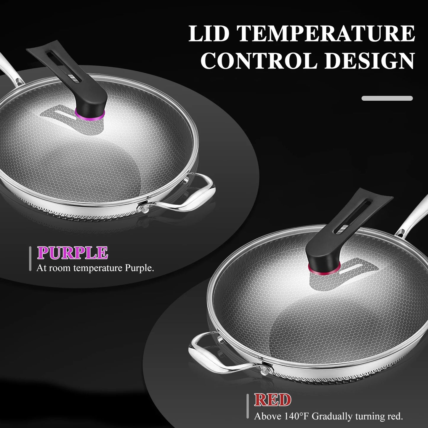 13-Inch Non-Stick Wok Pan with Lid – Stainless Steel Stir-Fry Pan for All Cooktops