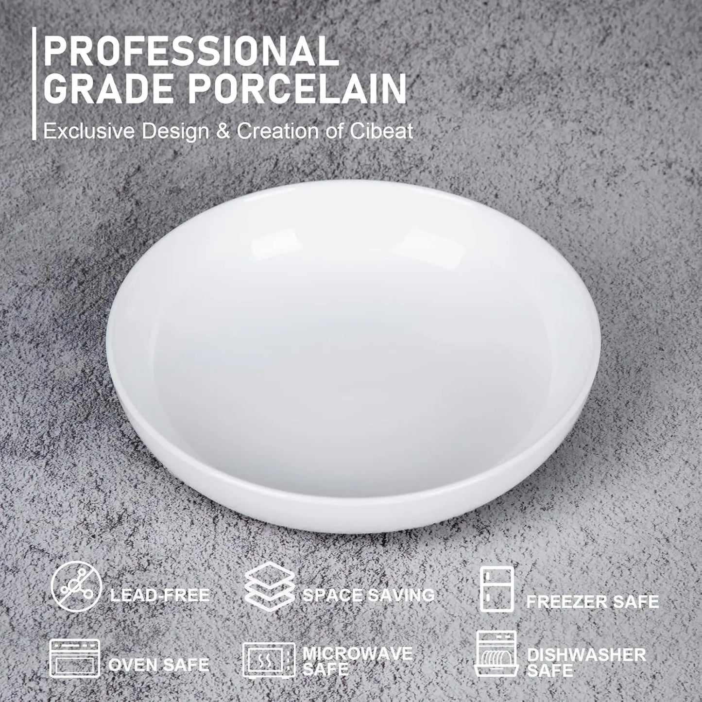 6-Pack 22oz Porcelain Pasta Bowls - Elegant White Ceramic Dinnerware Set