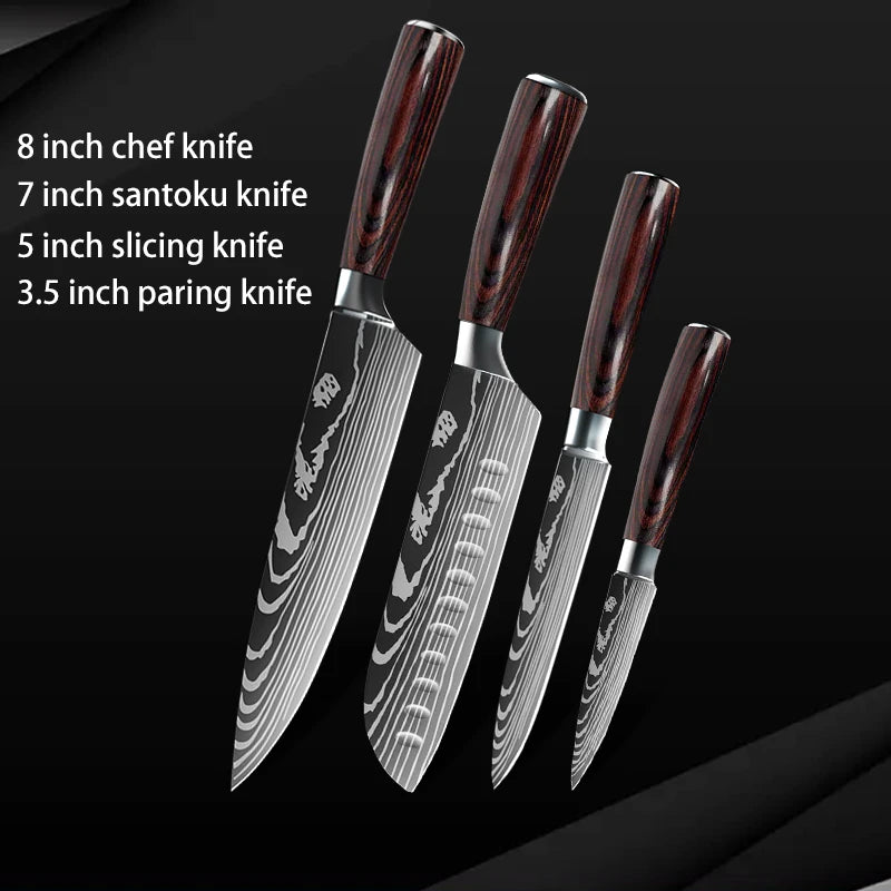 Damascus Steel Chef Knife Set: 7-Piece Kitchen Knife Block