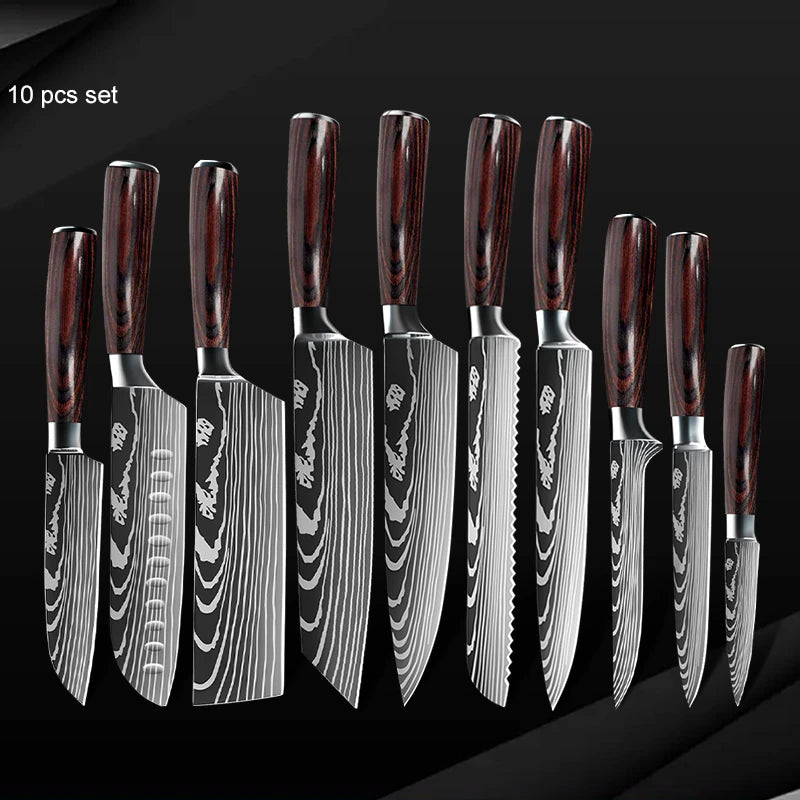 Damascus Steel Chef Knife Set: 7-Piece Kitchen Knife Block