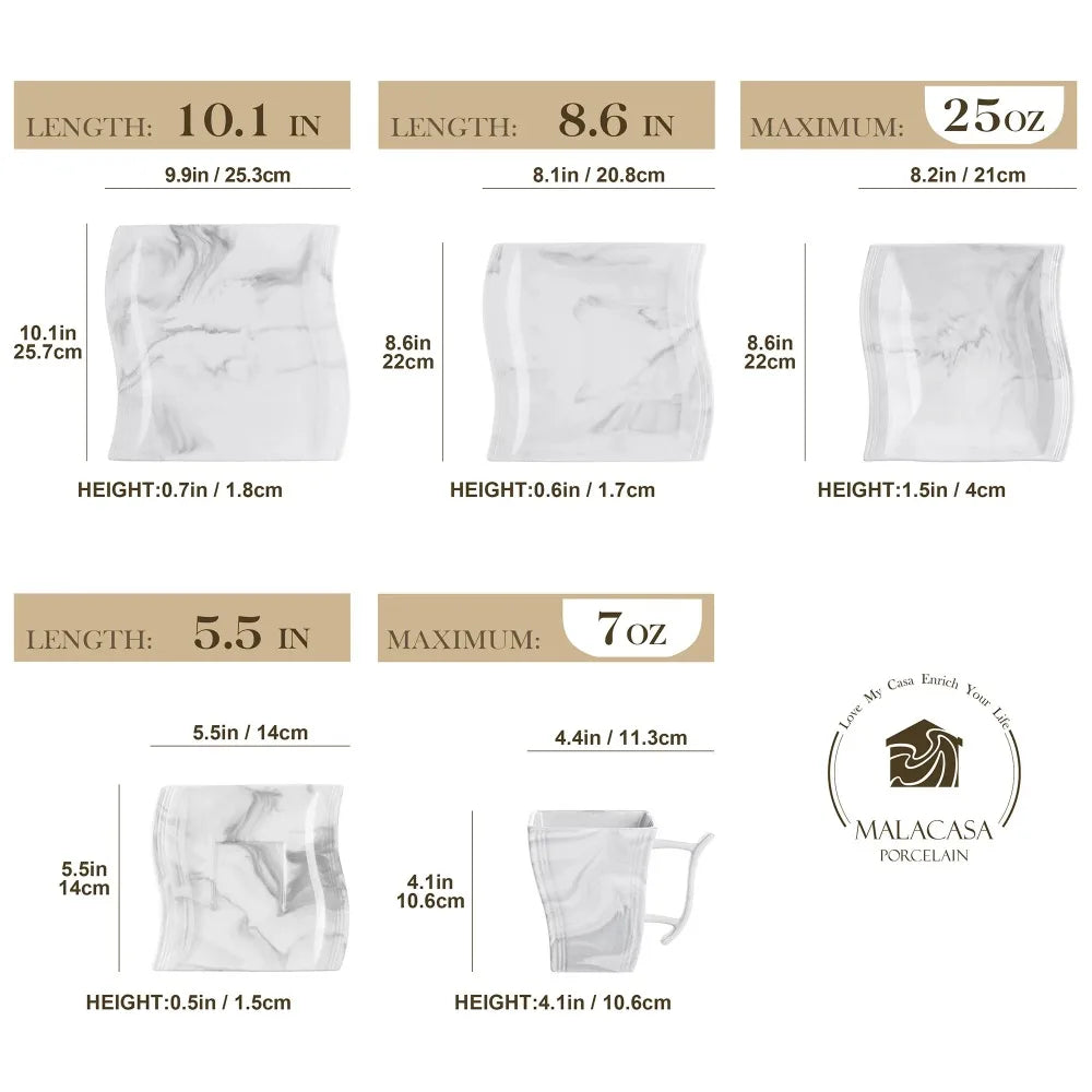 Elegant Marble Dinnerware Set - 30-Piece Porcelain Tableware