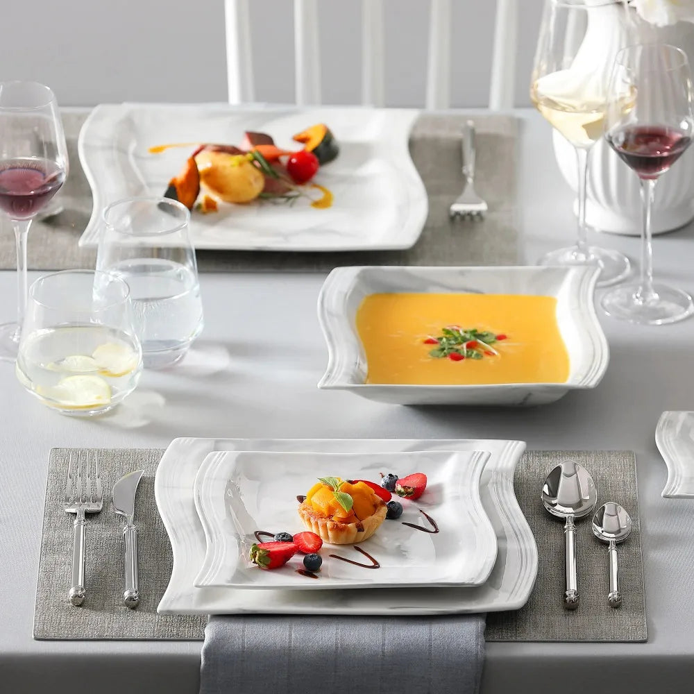 Elegant Marble Dinnerware Set - 30-Piece Porcelain Tableware