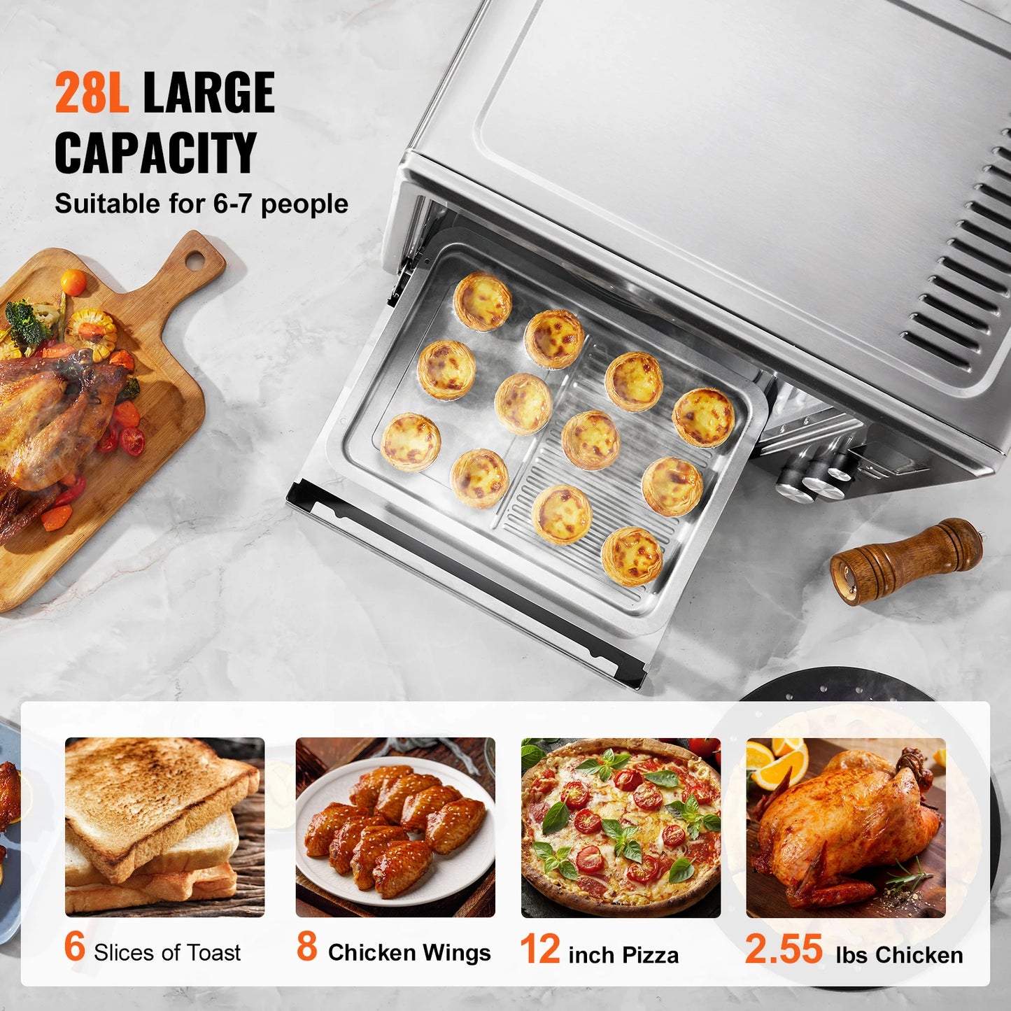 28L Convection Oven: 10-in-1 Multifunction Toaster Oven