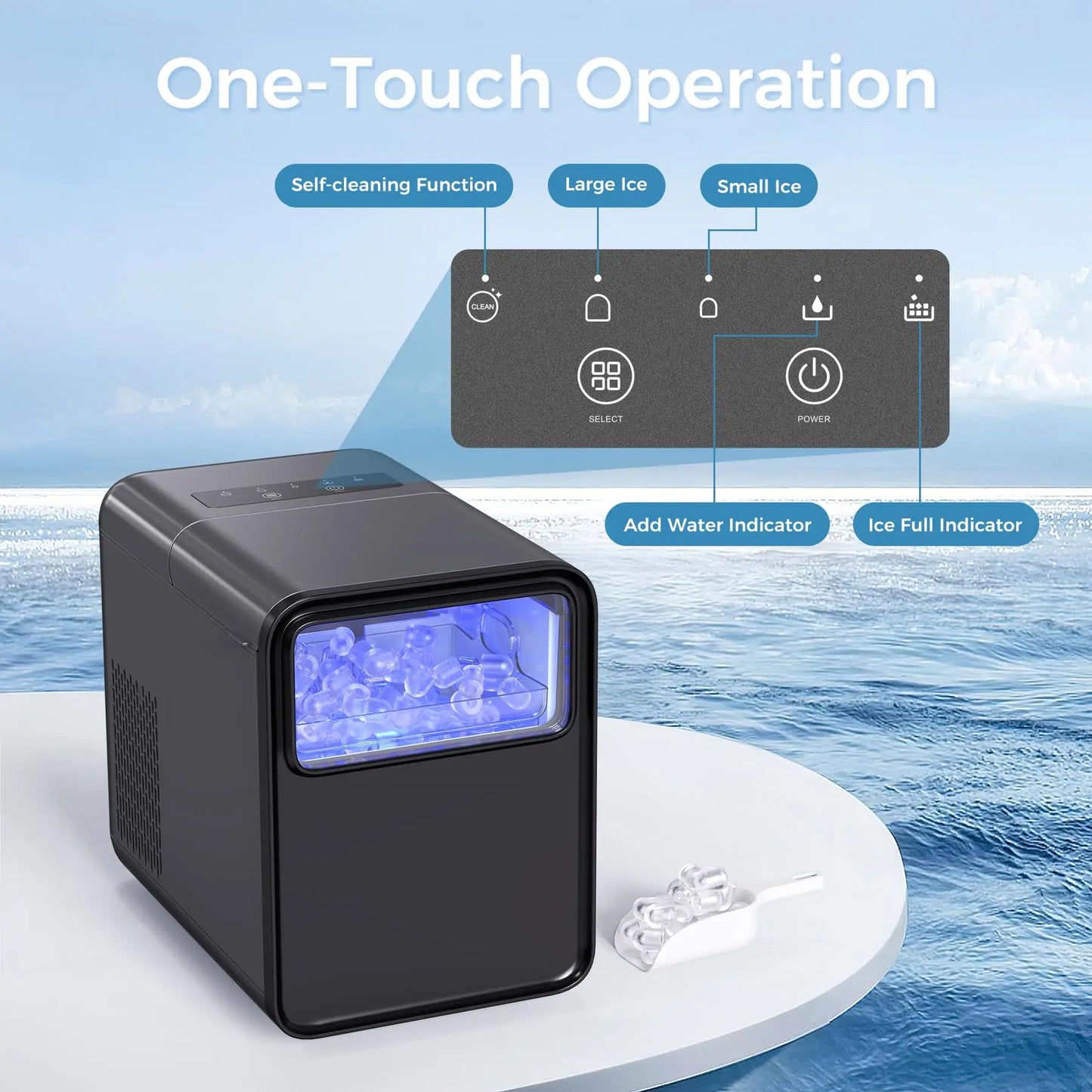 Countertop Ice Maker | Makes Ice in 6 Minutes with Self-Cleaning Function | 26.5lbs/24H