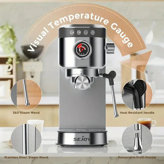 Sejoy 20 Bar Professional Espresso Machine | Cappuccino & Latte Maker with Powerful Steam Wand