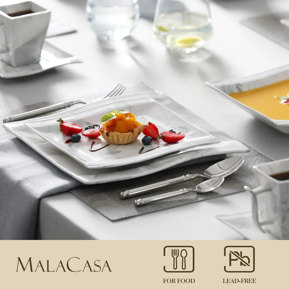 Elegant Marble Dinnerware Set - 30-Piece Porcelain Tableware