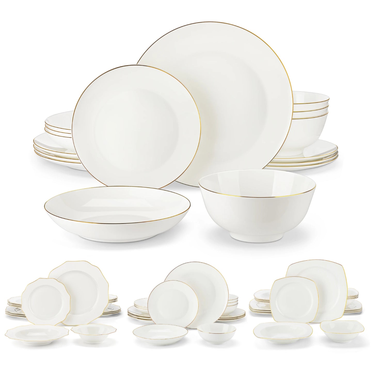 Elegant 16/32-Piece Dinnerware Set - Gold Rimmed White Porcelain