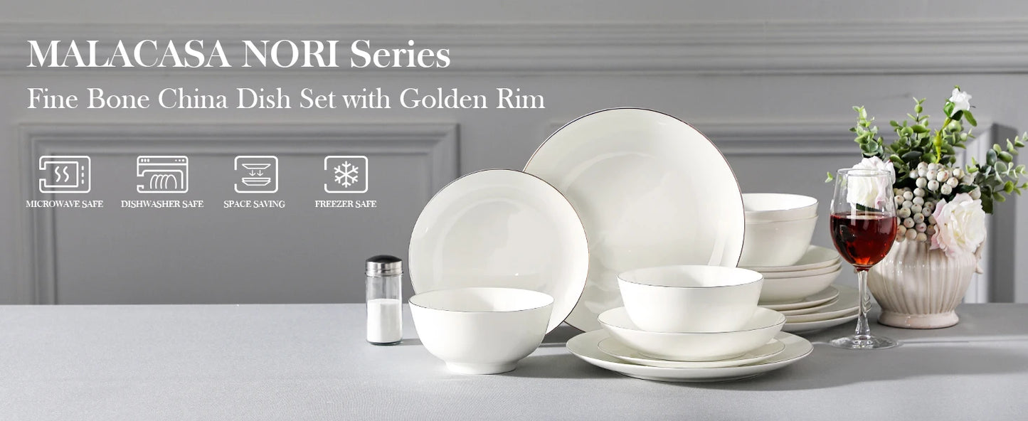 Elegant 16/32-Piece Dinnerware Set - Gold Rimmed White Porcelain
