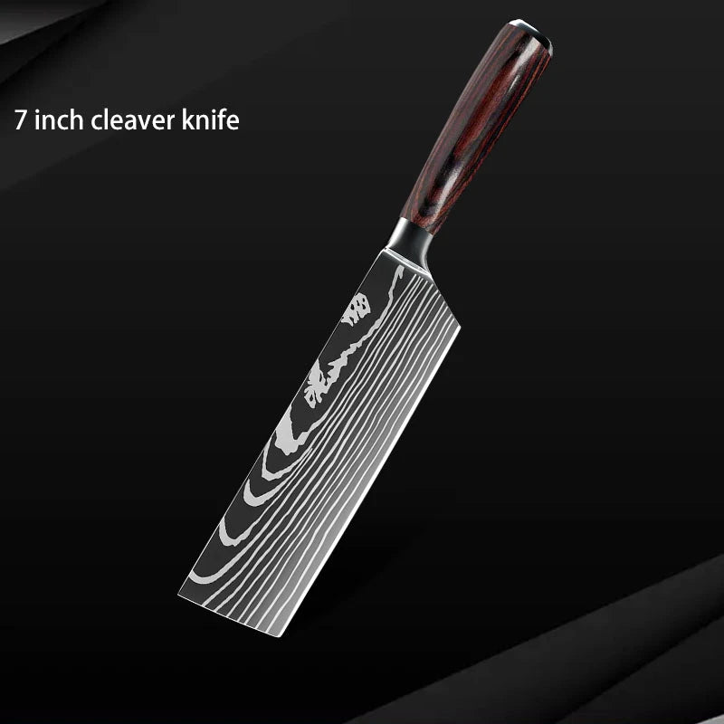 Damascus Steel Chef Knife Set: 7-Piece Kitchen Knife Block